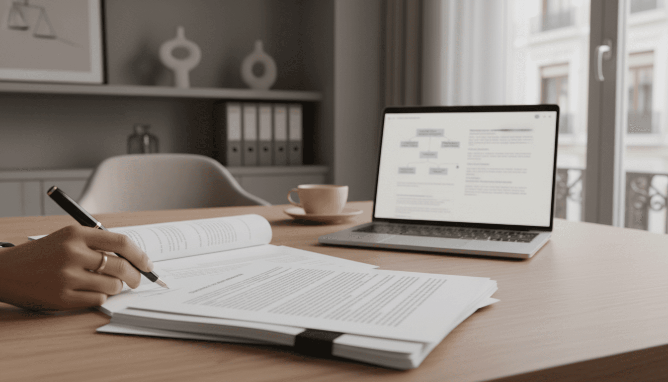 Gestor administrativo revisando documentación de extranjería en Madrid con análisis de viabilidad