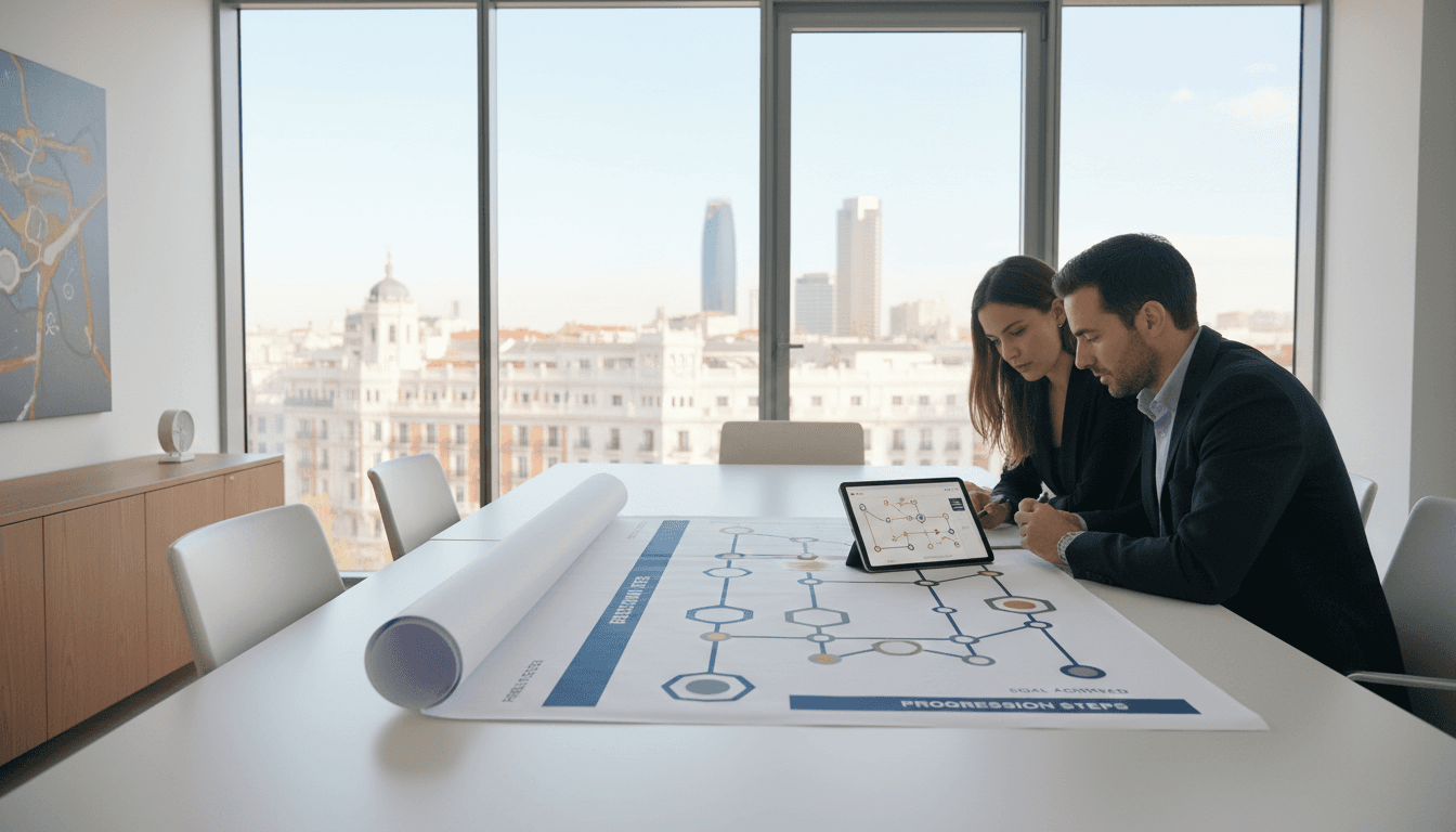 Sesión de planificación estratégica de extranjería con roadmap visual