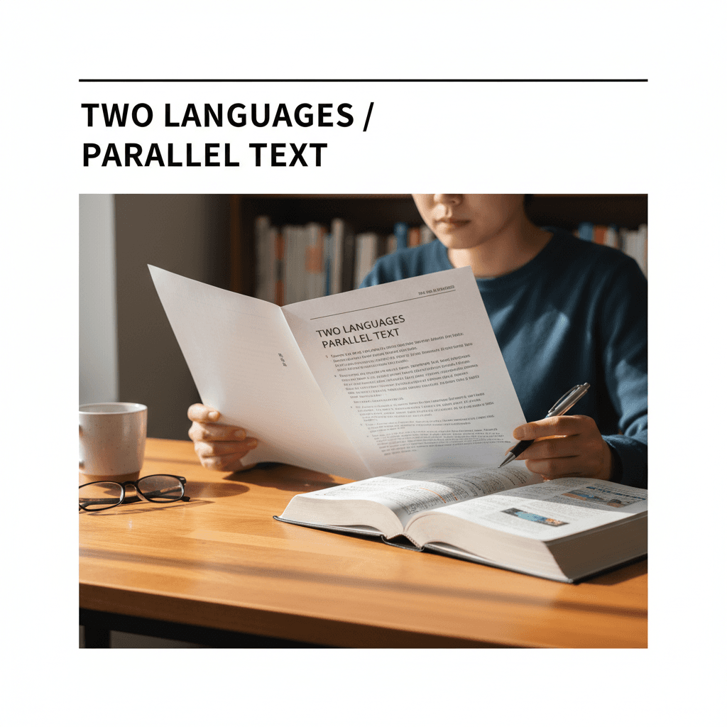 Persona leyendo traducción bilingüe