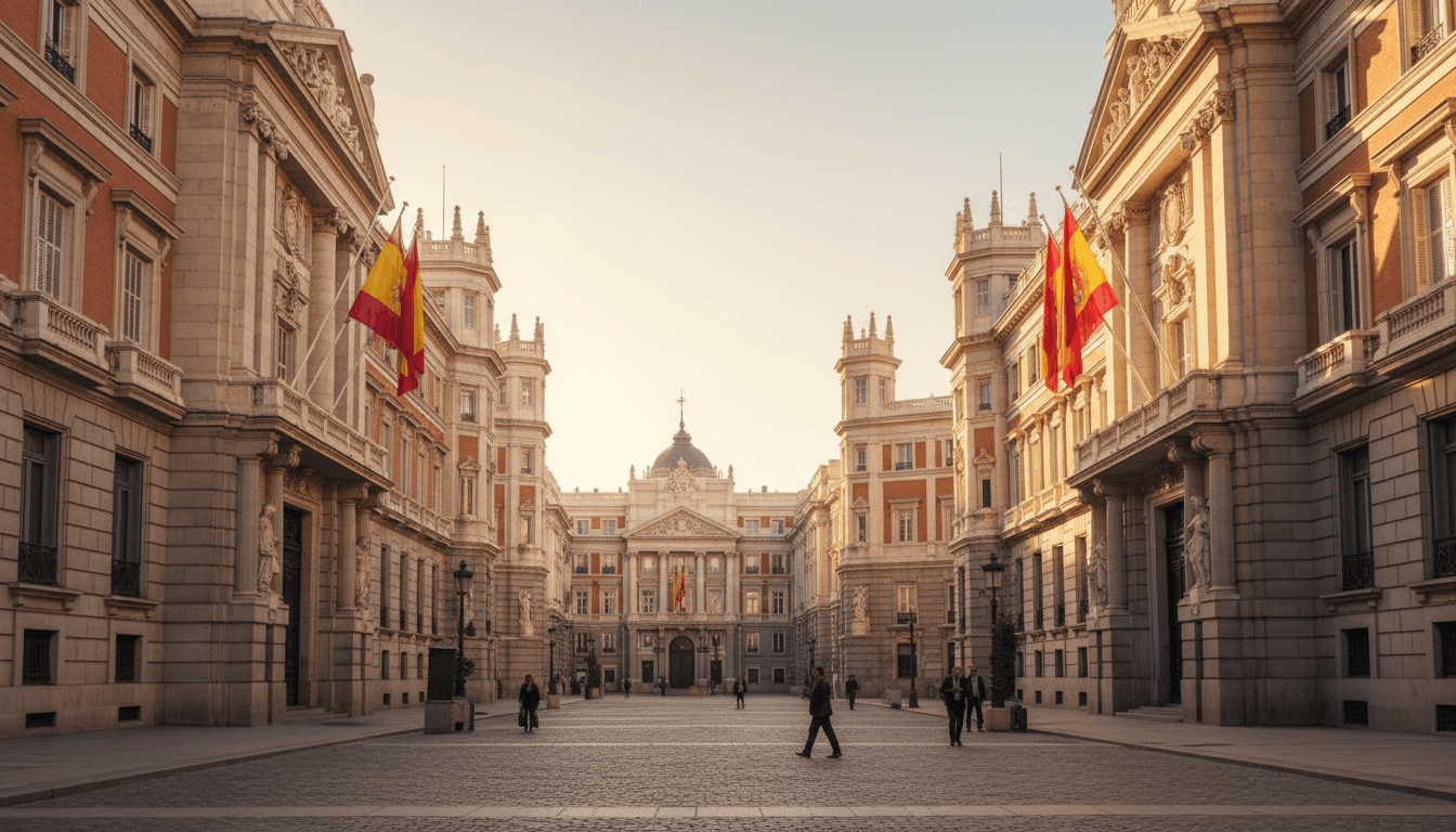 Edificios administrativos en Madrid reflejando autoridad legal