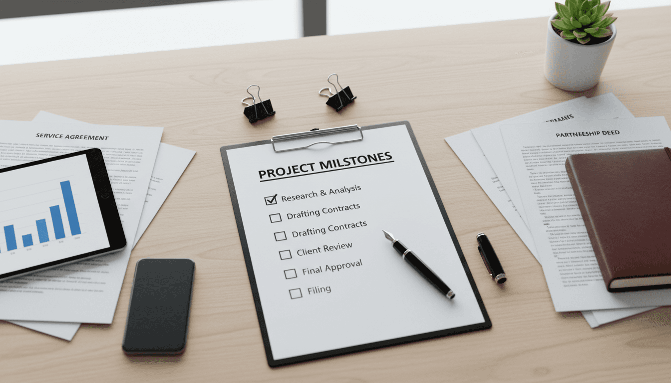 Lista de requisitos y documentos legales sobre una mesa de trabajo