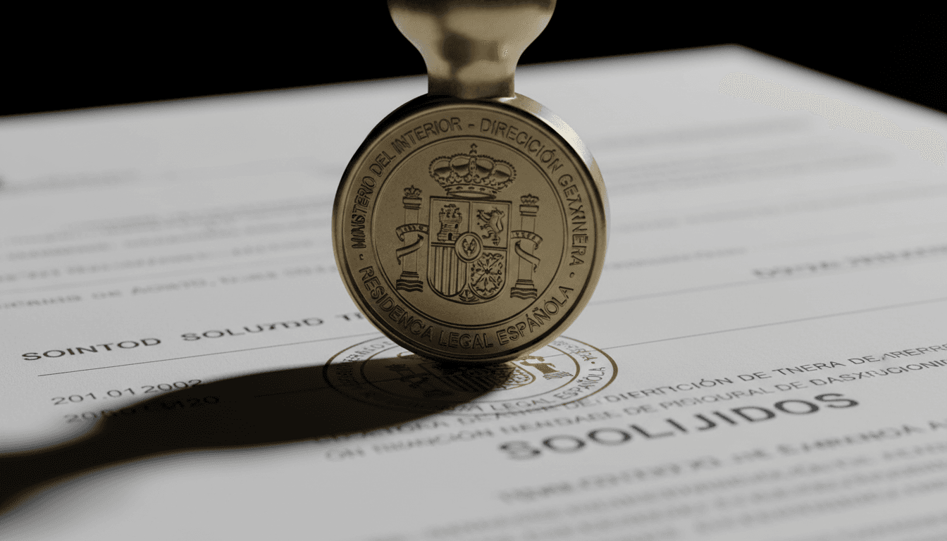 Sello oficial de regularización masiva en documento de residencia española