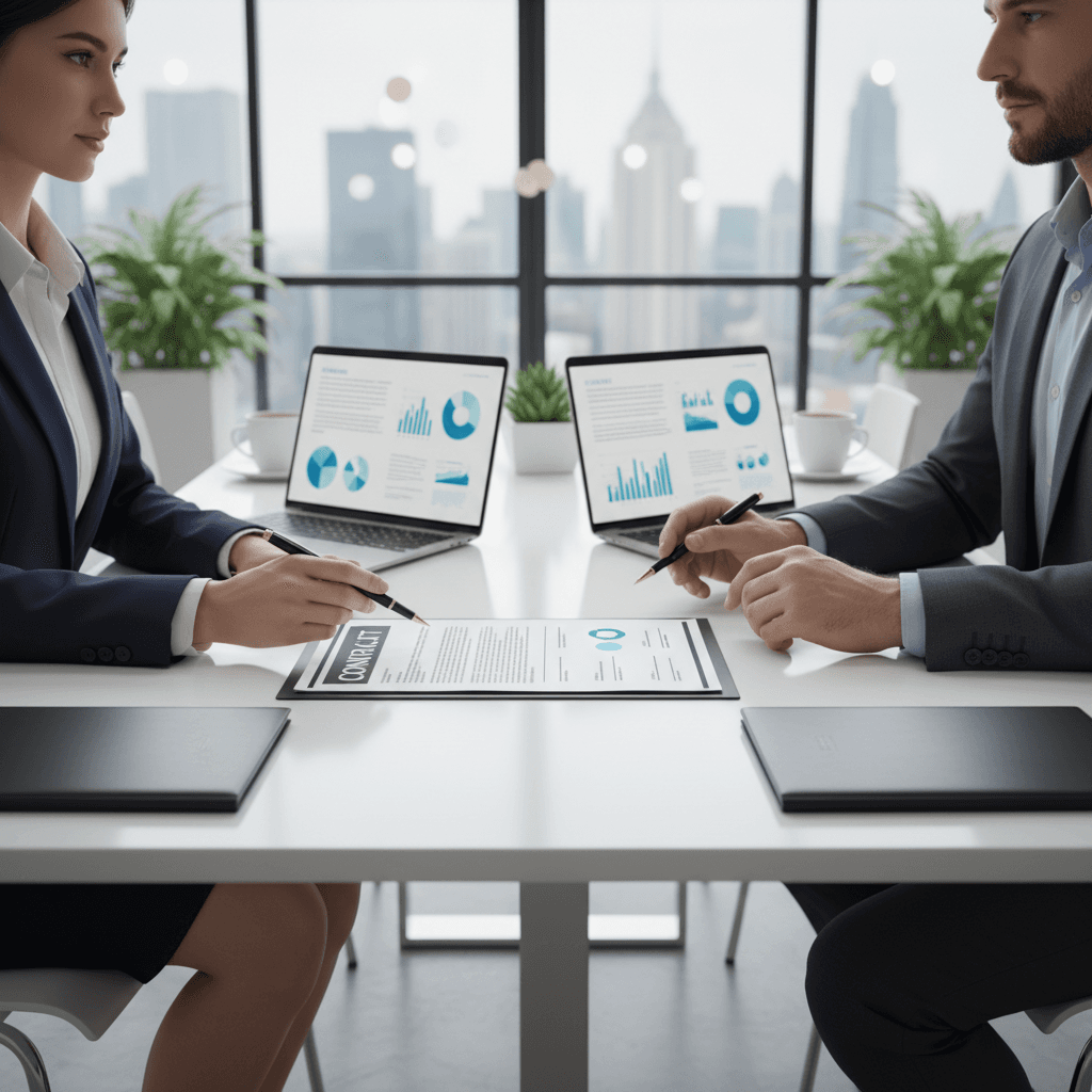 Personas firmando contrato en oficina