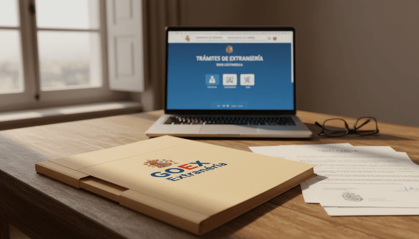 Documentos oficiales de extranjería y gestión administrativa en escritorio profesional