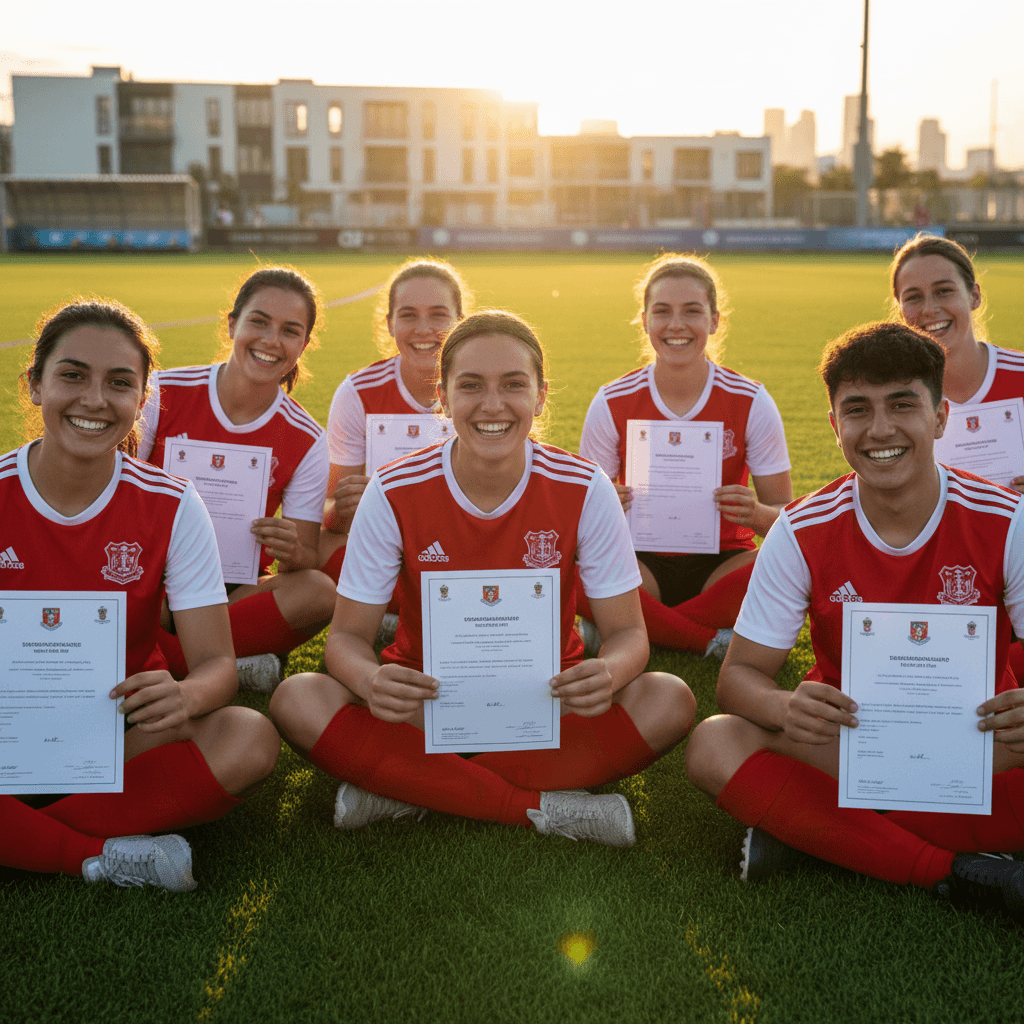 Grupo de futbolistas internacionales con sus documentos en regla
