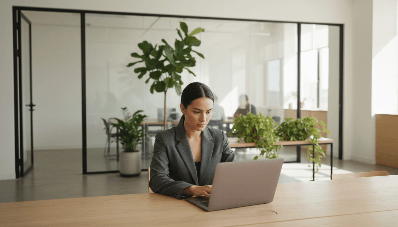 Joven profesional trabajando en un espacio de coworking moderno